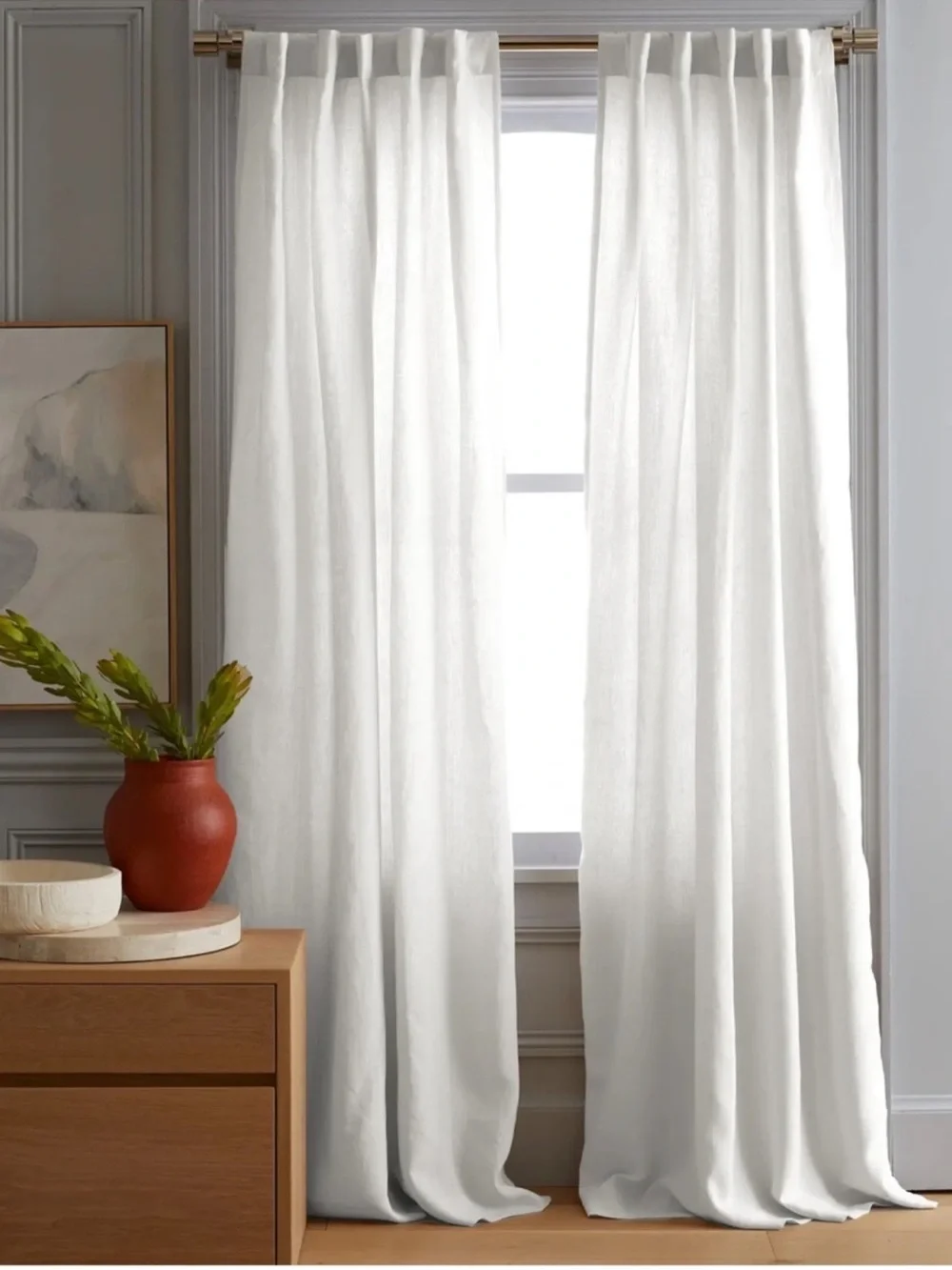 NWT QUINCE Set Of 2 48x84 European Linen Curtains Cream 0502